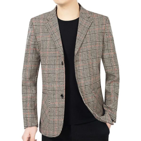 Single Breasted Slim Fit Plaid Business Formal Wear Blazer