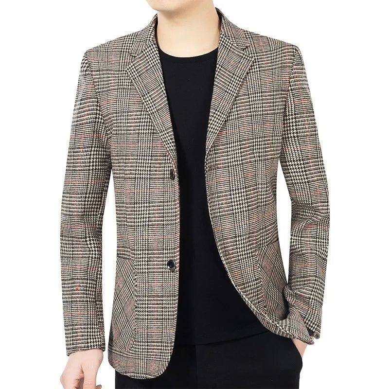 Single Breasted Slim Fit Plaid Business Formal Wear Blazer