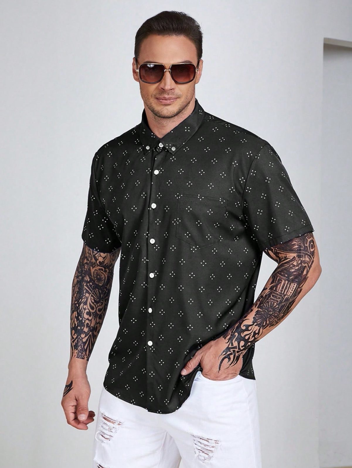 Allover Geo Print Short Sleeve Shirt
