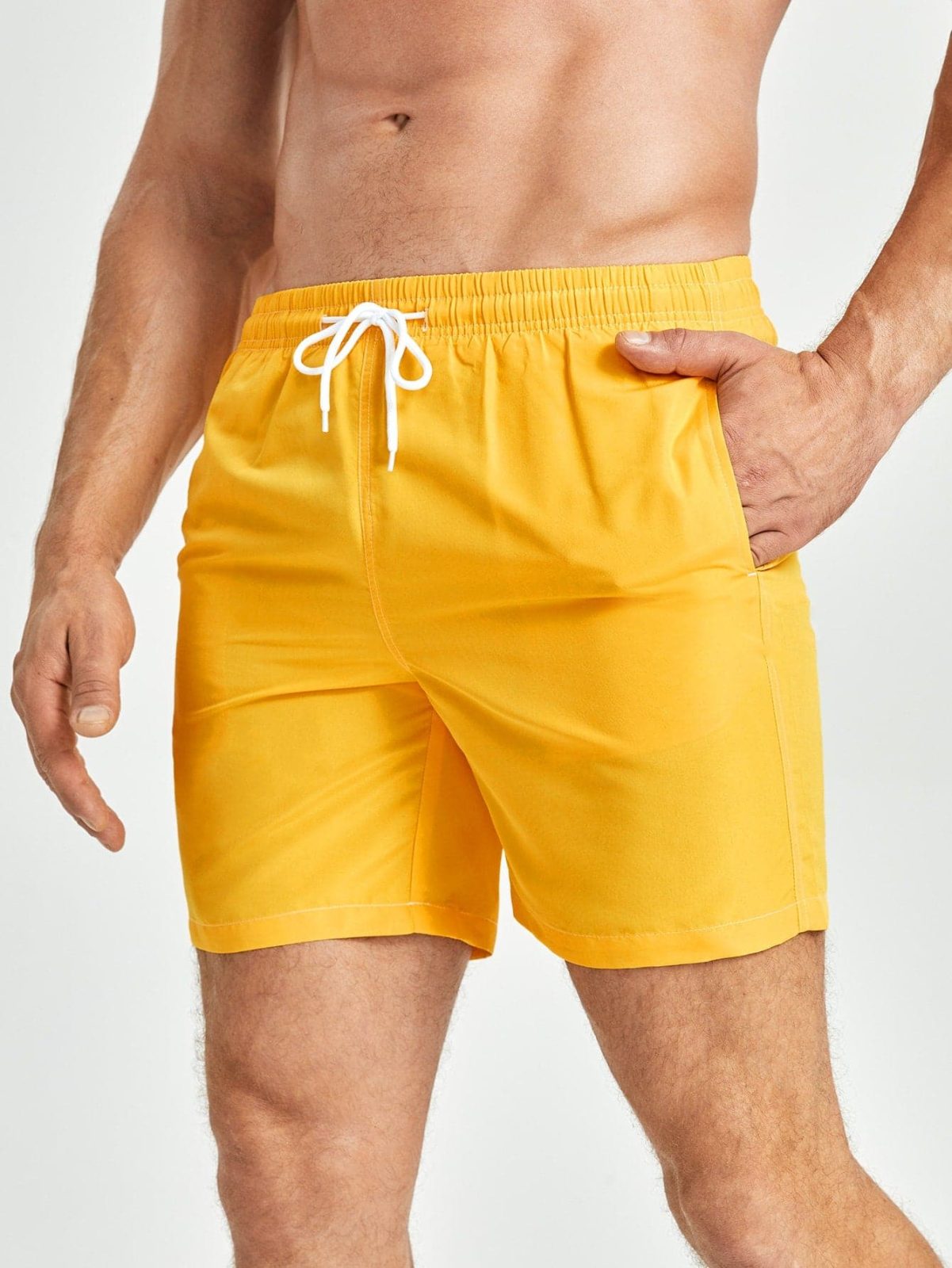 Men's Solid Drawstring Swim Trunks