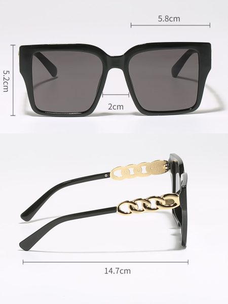 Black Chain Decor Geometric Frame UV Protected Sunglasses