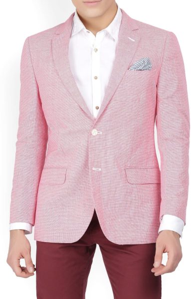 Pink Cotton Self Design Single Breasted Blazer