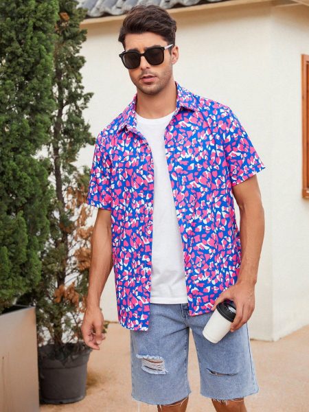 Allover Print Button Front Collar Shirt