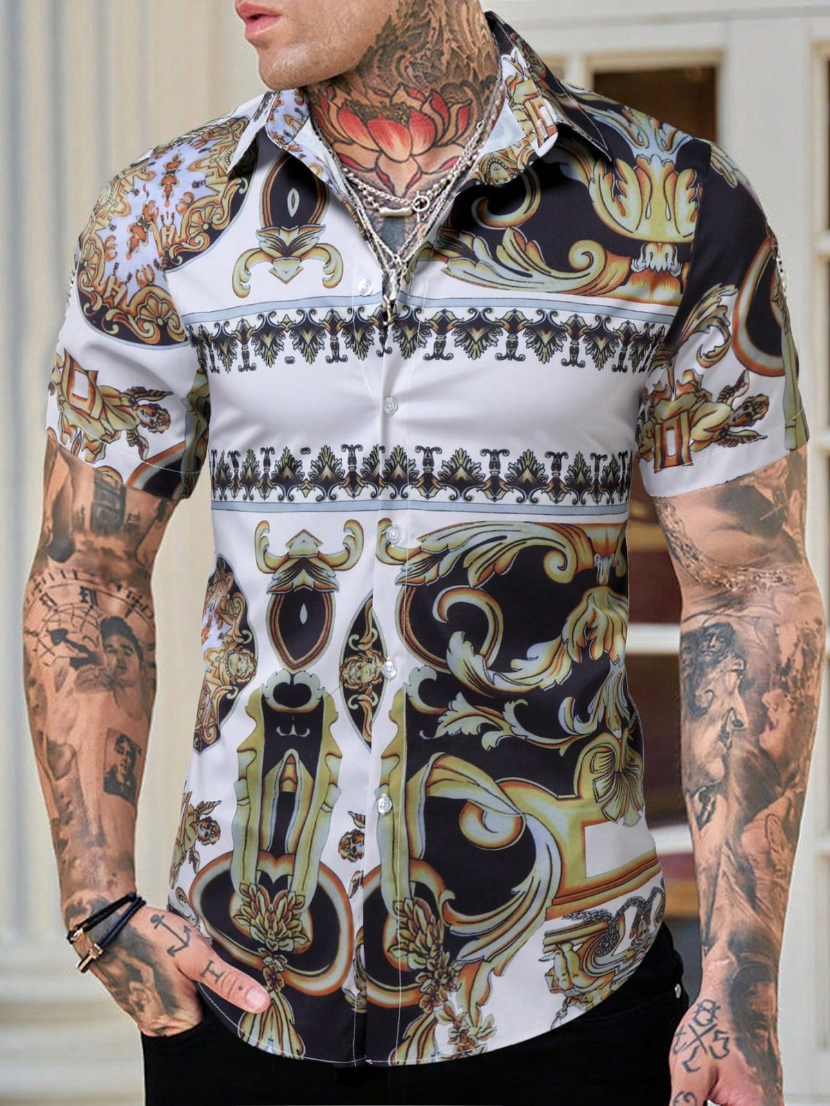 Baroque Print Button Front Shirt