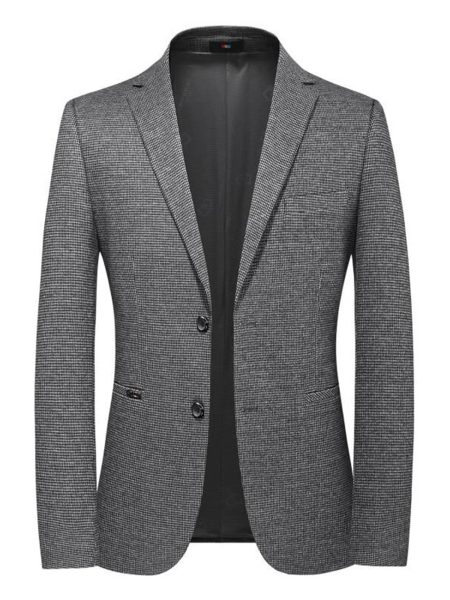 Grey Plaid Single Breasted Button Front Blazer