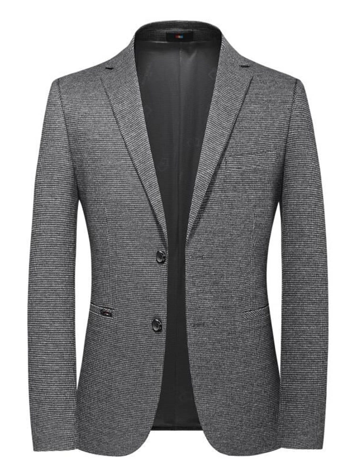 Grey Plaid Single Breasted Button Front Blazer