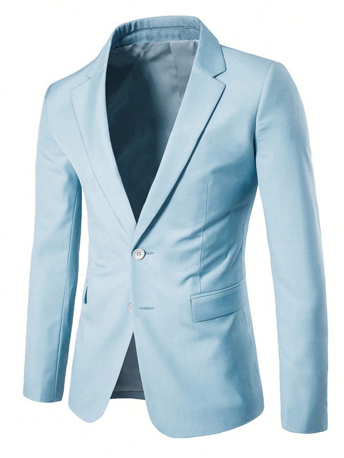 Baby Blue Solid Single Breasted Blazer