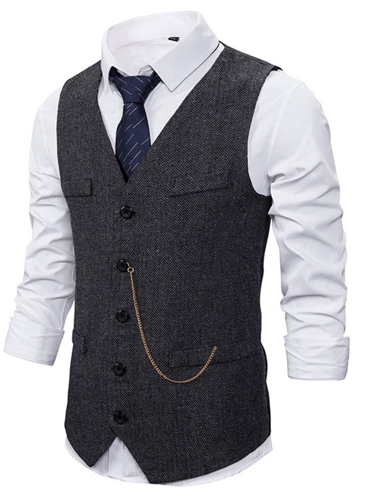 Black Decorative Pocket V-Neck Single Breasted Button Front Vest Blazer