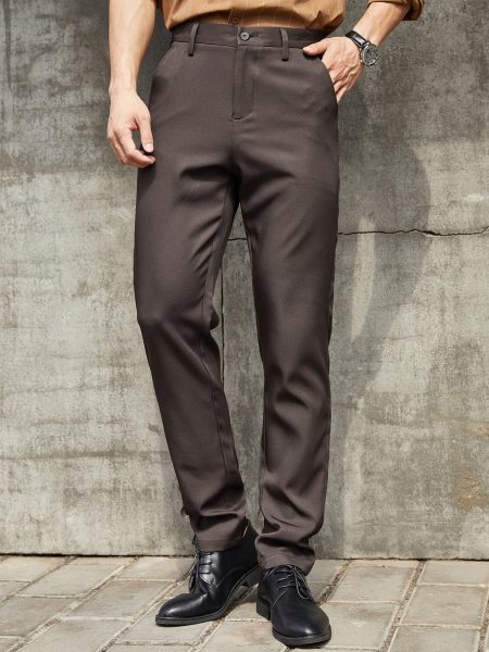 Brown Solid Slant Pockets Tailored Trousers