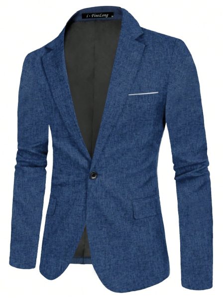 Blue Single Button Lapel Neck Blazer