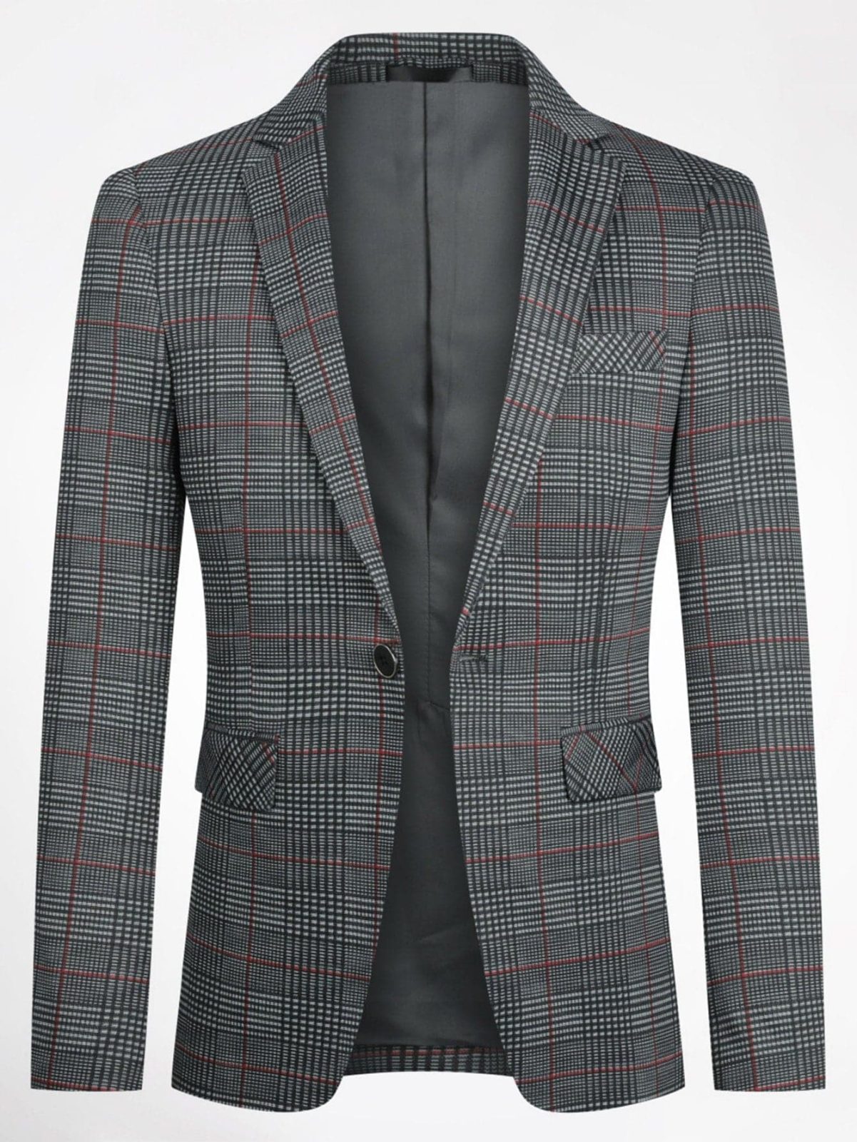 Lapel Neck Plaid Print Single Button Blazer