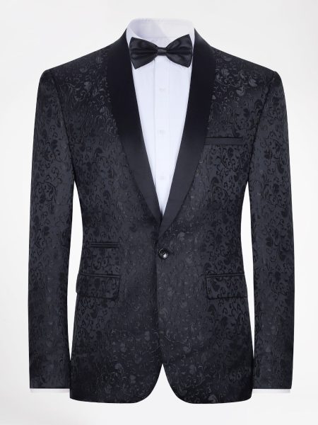 Jacquard Single Button Shawl Collar Blazer