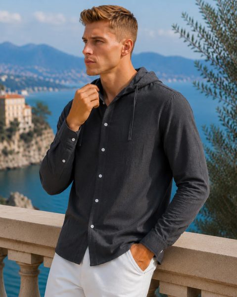 Men Full Sleeve Striped Hooded Shirt