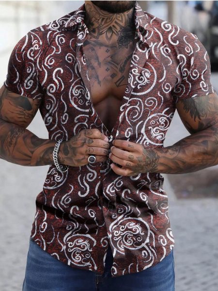 Burgundy Allover Print Button Front Shirt