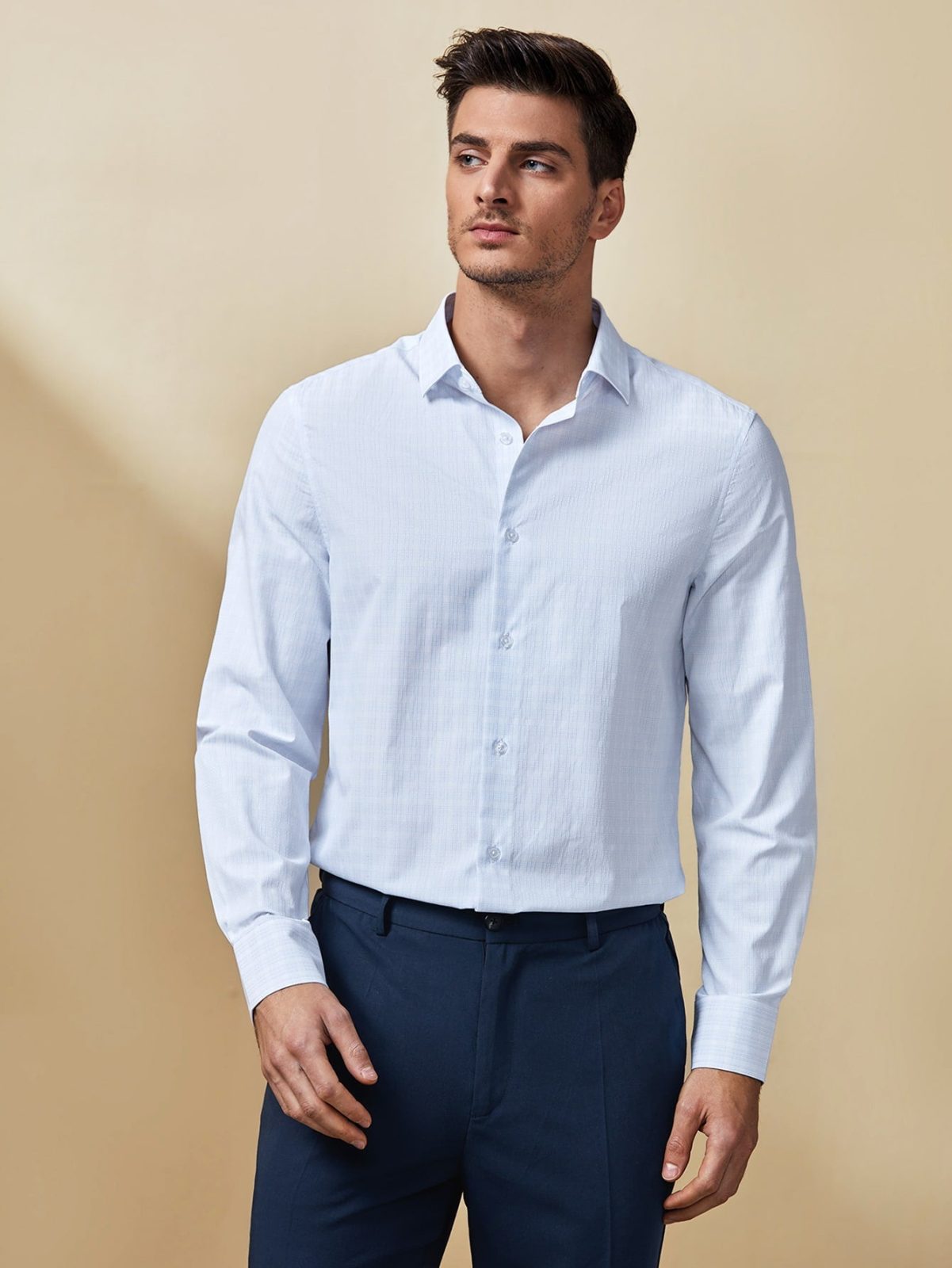 Blue Solid Button Front Shirt