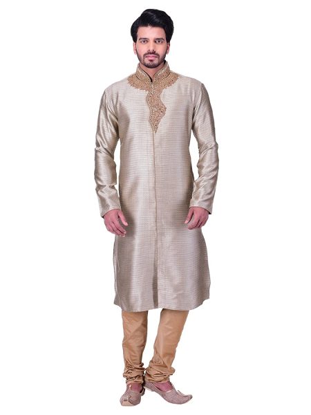 Banded Collar Regular Fit Kurta and Churidar Set