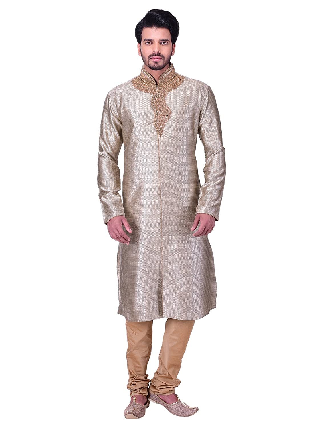 Banded Collar Regular Fit Kurta and Churidar Set