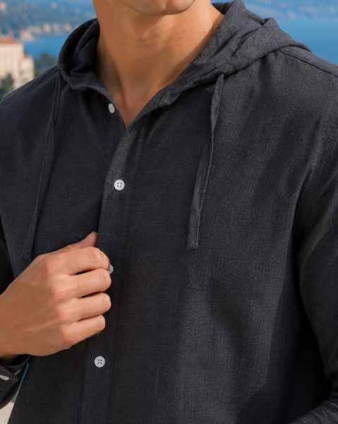 Men Full Sleeve Striped Hooded Shirt
