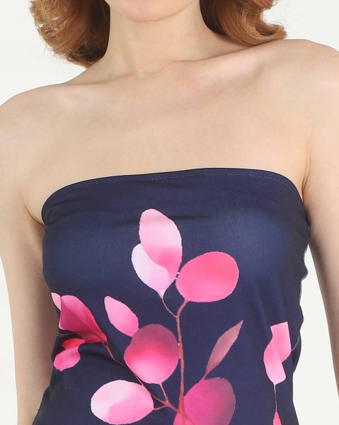 Strapless Leaf Print Mini Bodycon Dress