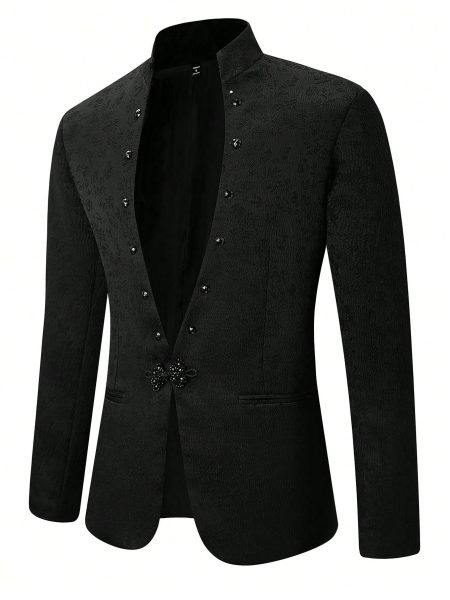 Jacquard Stand Collar Suit Jacket Blazer