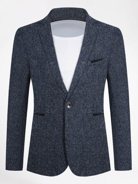 Navy Blue Notched Collar Single Button Blazer