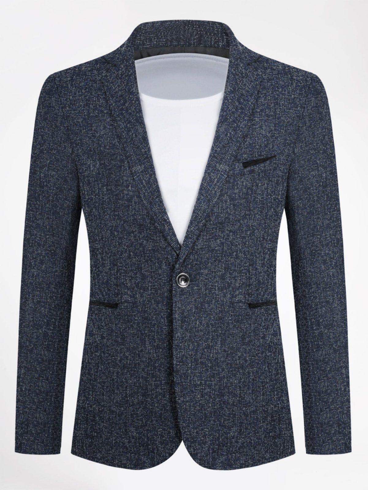 Navy Blue Notched Collar Single Button Blazer