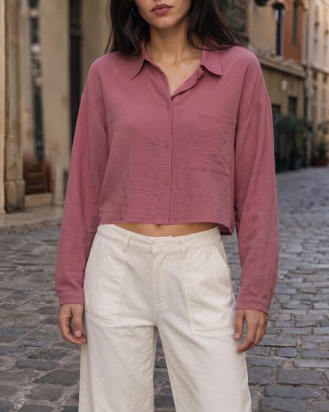 Spread Collar Drop Shoulder Shirt With Pocket