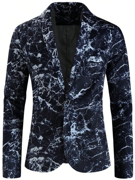 Black Random Marble Print Single Button Blazer