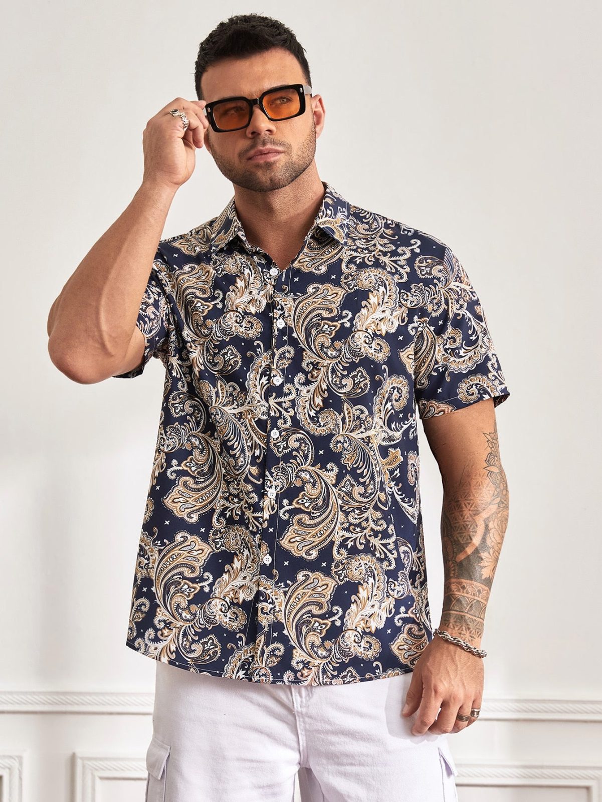 Scroll Boho Print Button Front Shirt