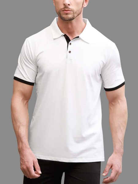 White Contrast Binding Half Button Placket Polo T-Shirt