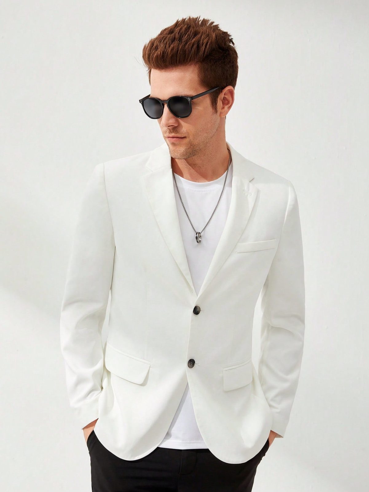 Single Breasted Lapel Neck Button Front Blazer