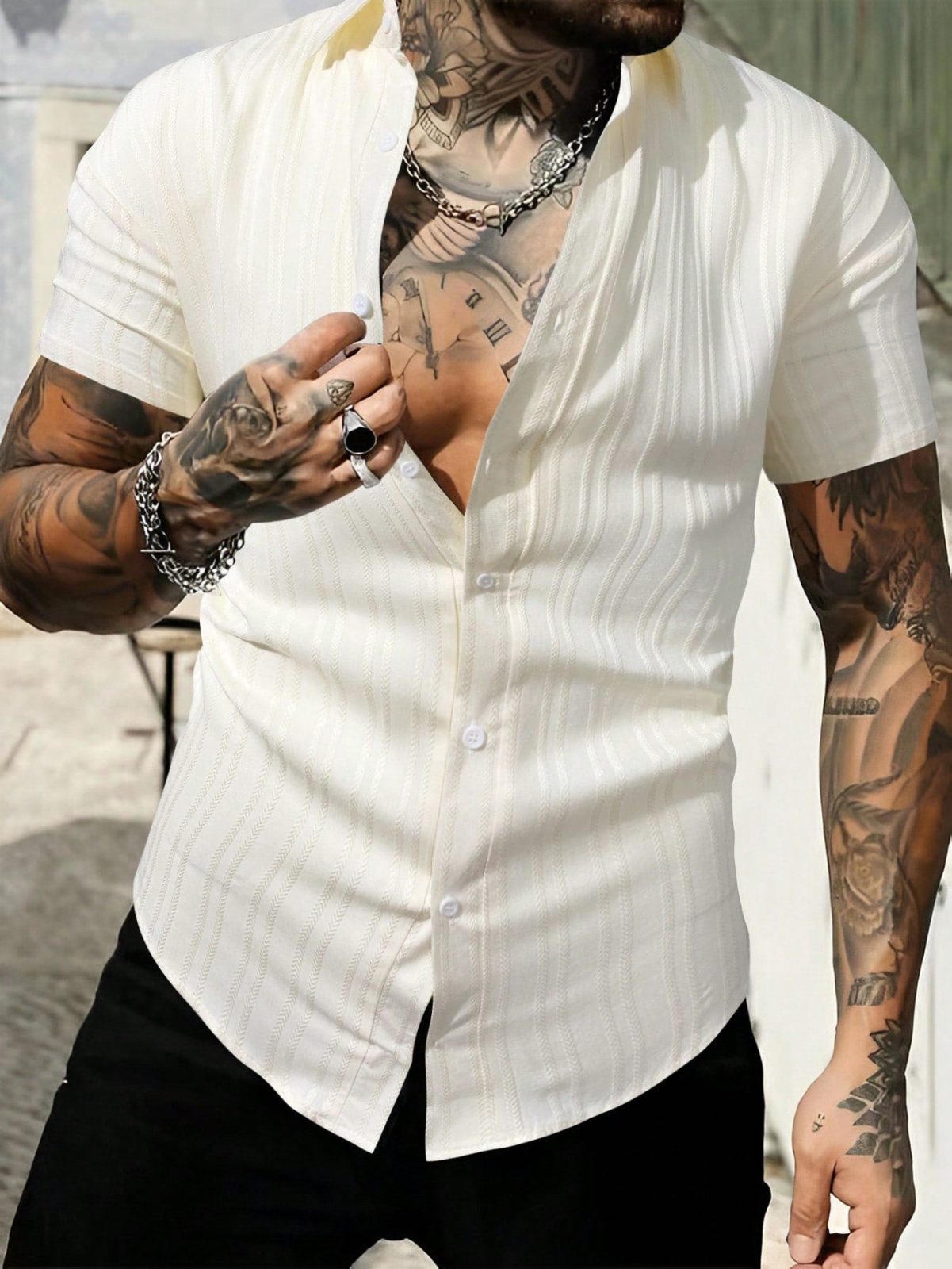Beige Button Up Short Sleeve Shirt