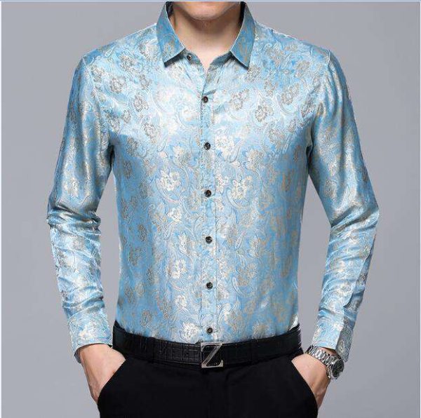 Jacquard Long Sleeve Loose Silk Shirt
