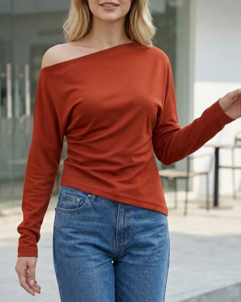 Asymmetric Neck Full Sleeve Side Slit Top