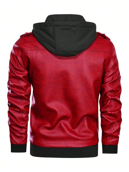 Zip Up Hooded PU Leather Jacket
