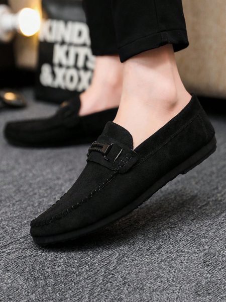 Metal Decor Stitch Detail Leisure Black Casual Loafers