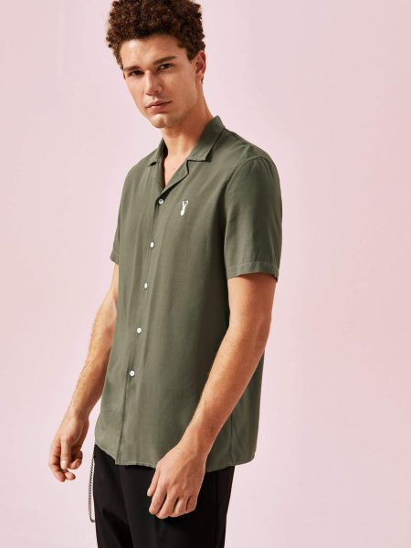 Army Green Embroidery Detail Shirt