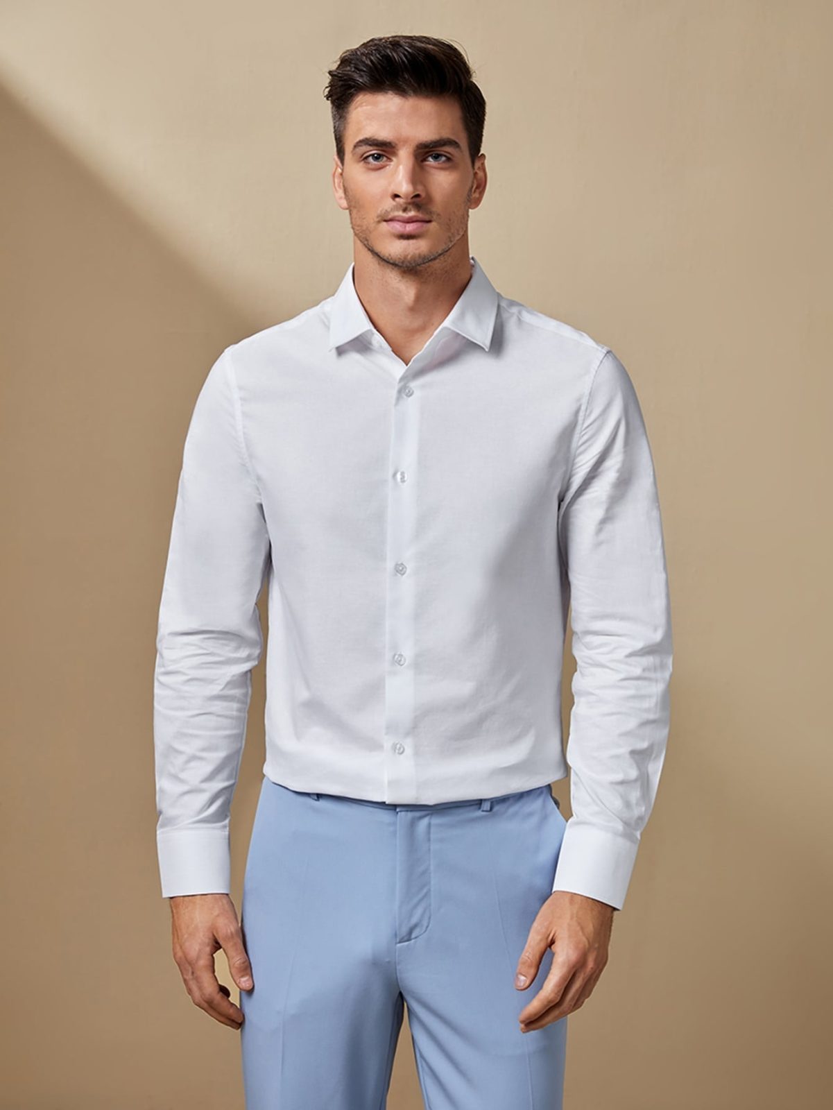 White Button Front Single Breasted Solid Shirt