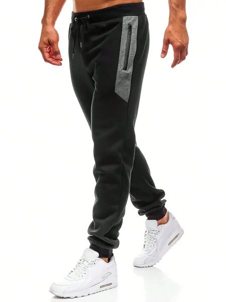 Dark Grey Contrast Panel Drawstring Waist Sports Trousers