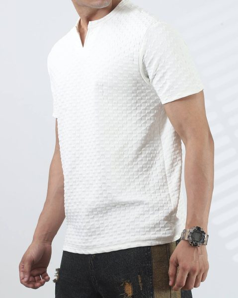 Notched Neck Short Sleeve Self-Designed Tshirt