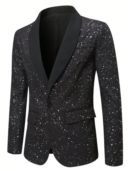 Black Silver Metallic Shawl Collar Blazer