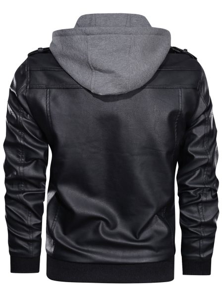 Zip Up Hooded PU Leather Jacket