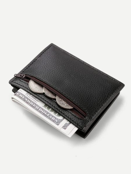 Black PU Leather Embellished Buckle Magnetic Button Wallet
