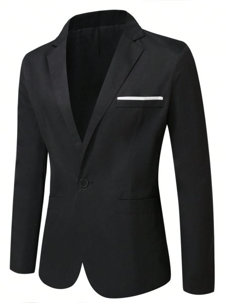 Black Contrast Panel Single Button Blazer