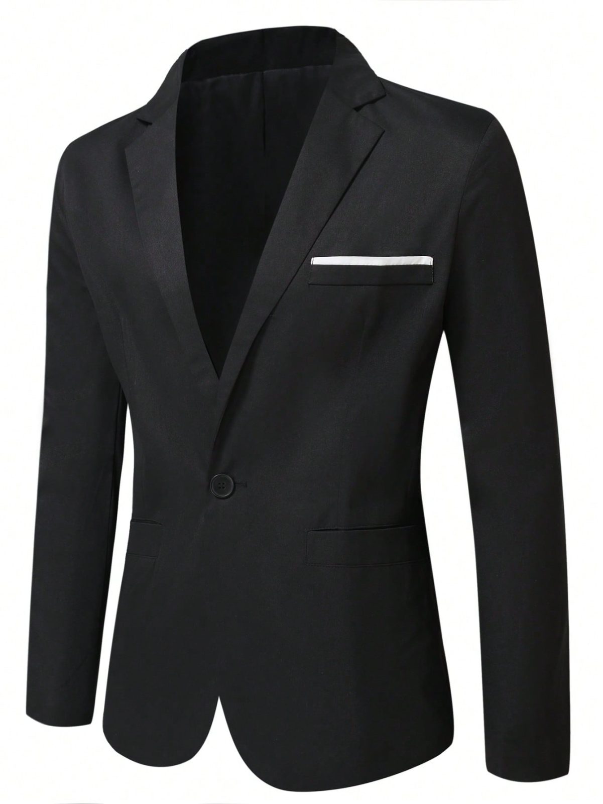 Black Contrast Panel Single Button Blazer