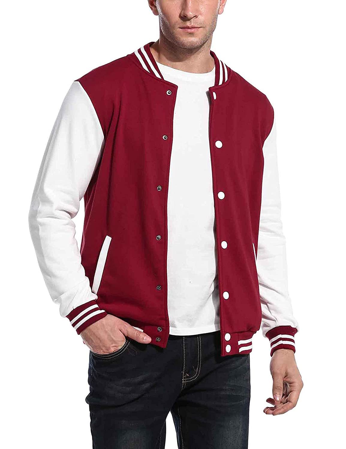 Long Sleeve Button Front Cotton Bomber Baseball Jacket