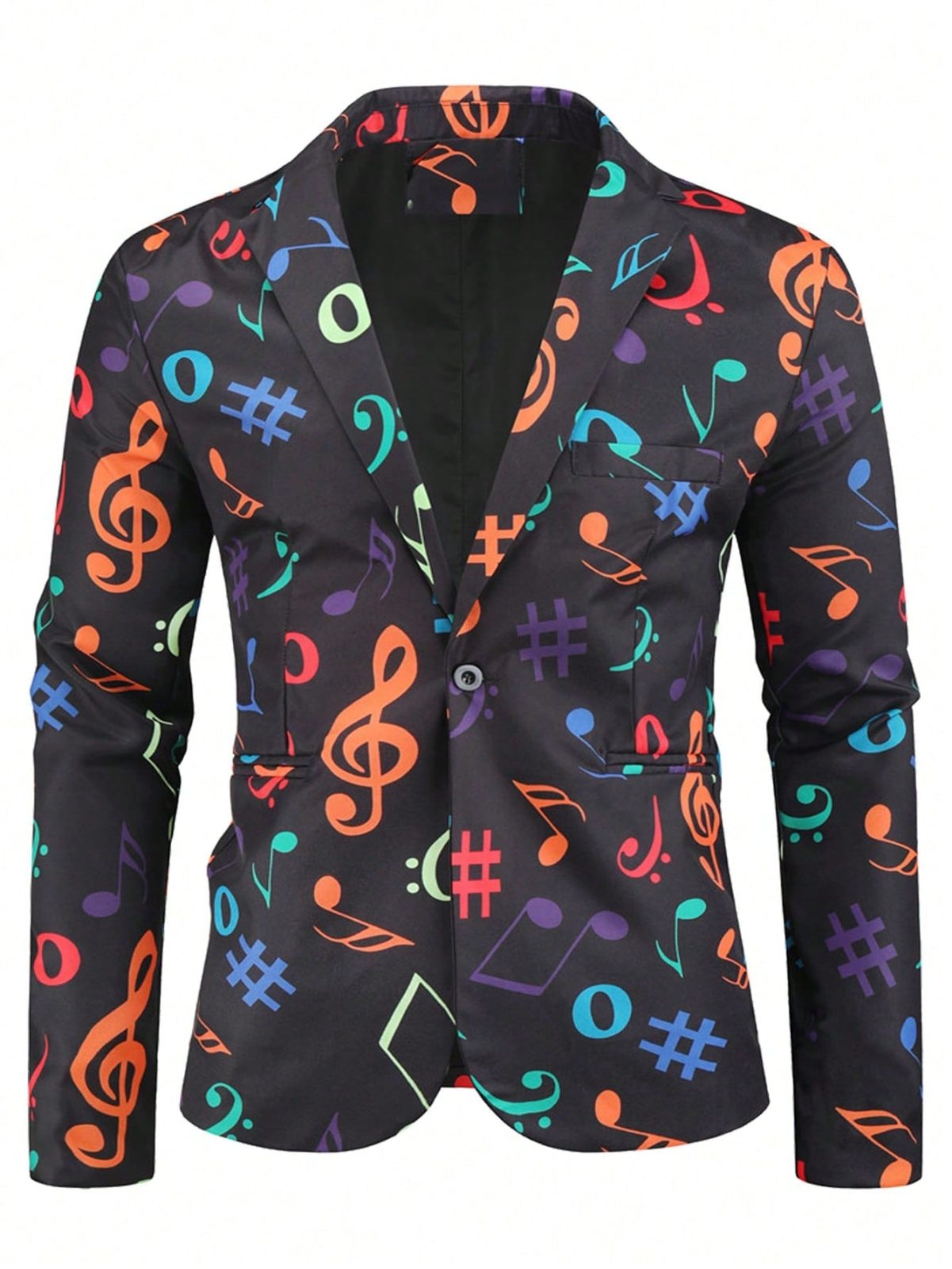 Black Allover Print Single Button Blazer