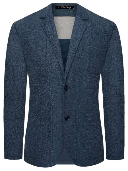 Navy Blue Lapel Collar Button Front Single Breasted Slim Fit Blazer