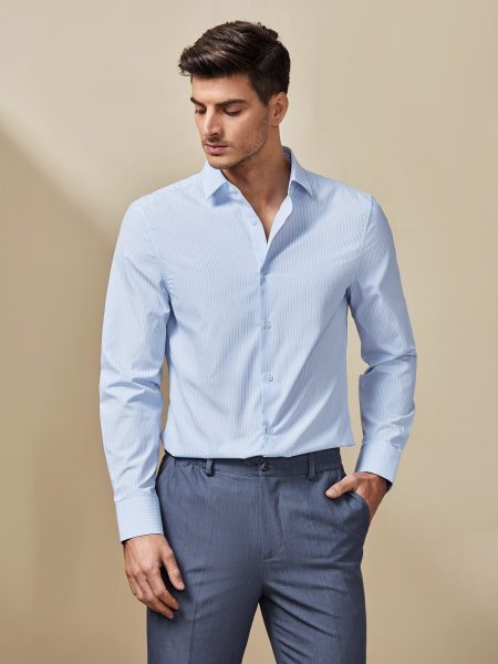 Blue Striped Print Button Front Shirt