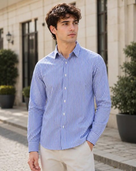 Men Spread Collar Full Sleeve Striped Shirt